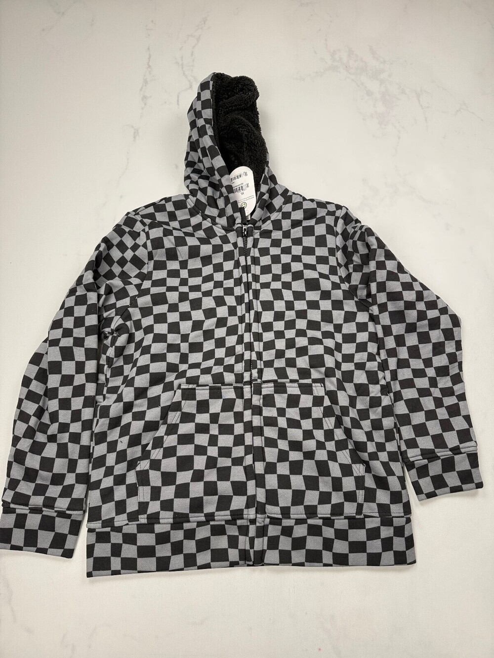 Wonder Nation Checkered Hoodie Black 90s Checkered - Boys XL
